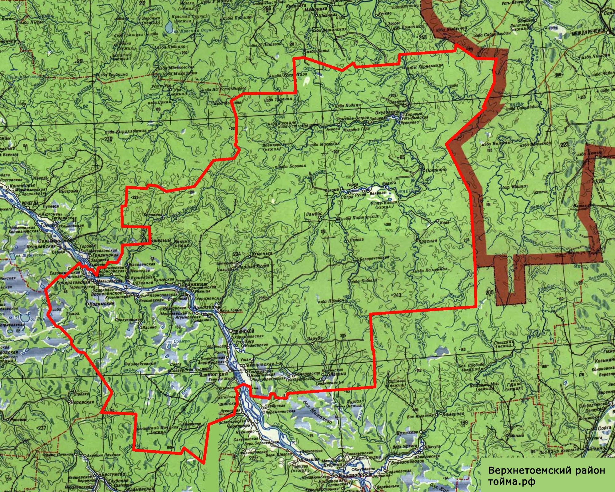 Карта Верхнетоемского района - Верхняя Тойма